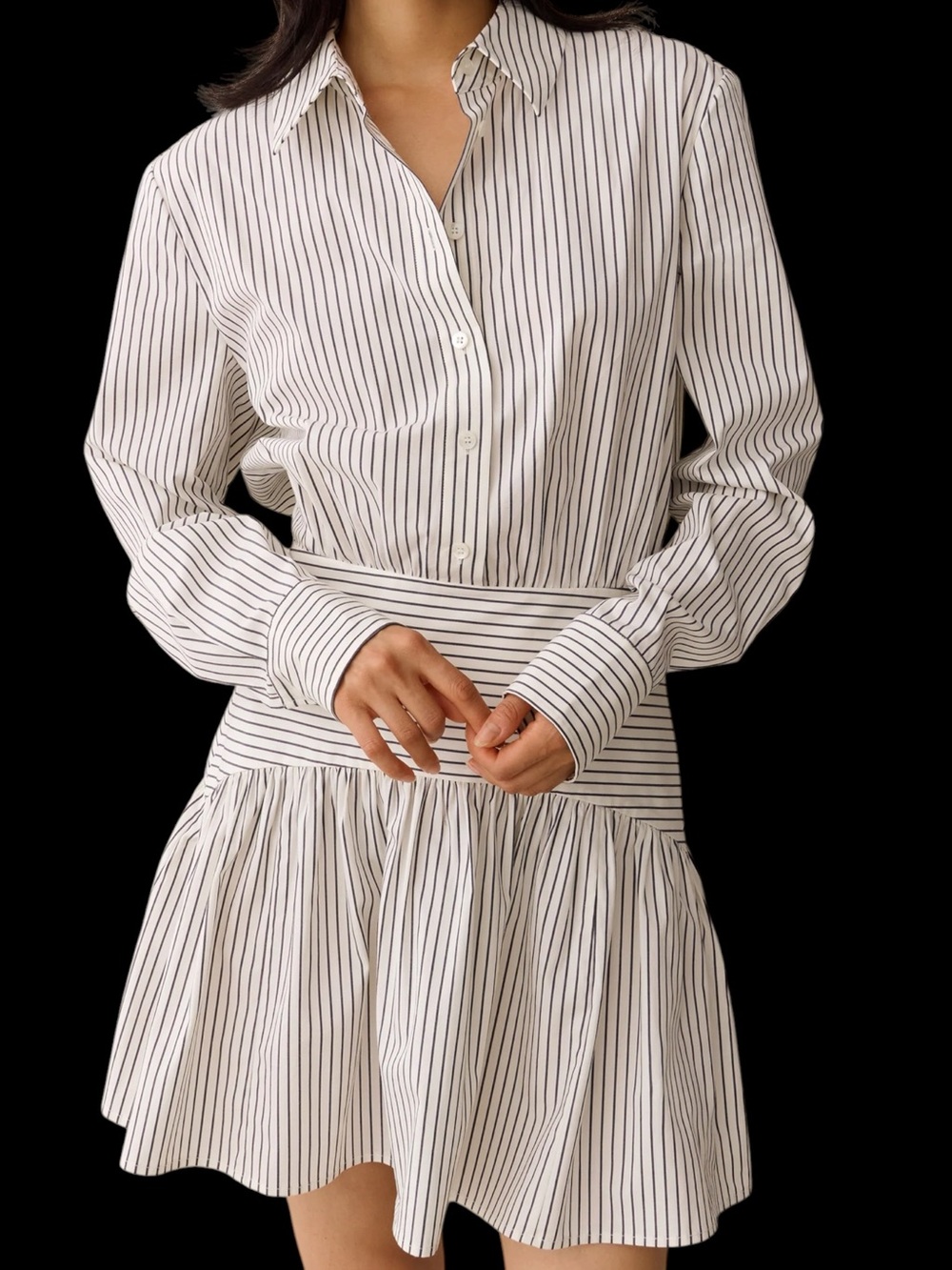Few Moda o.p.t. Nolira Cotton Shirt Dress Striped White Navy Button-Front NWT